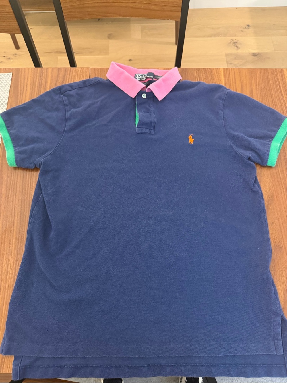 Polo by Ralph Lauren Navy Polo with Pink Collar and Green Trim